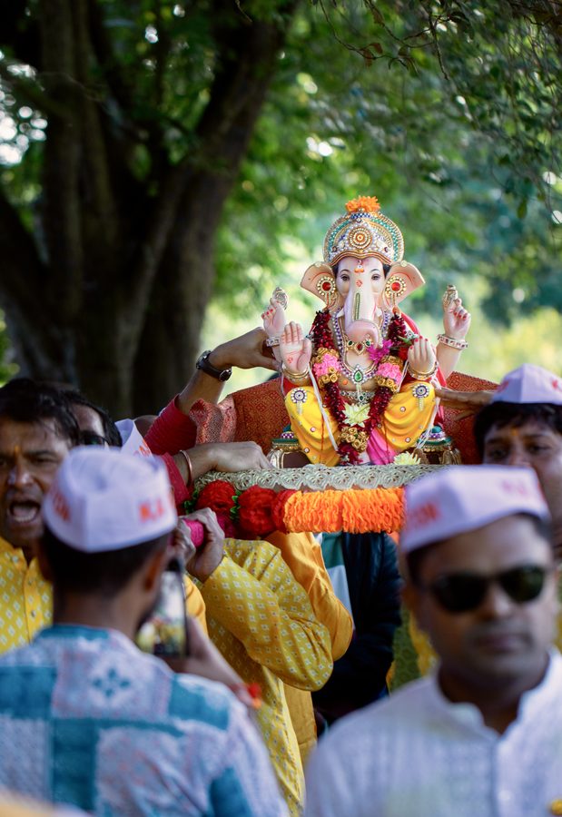 Ganpati idol carried in procession for visarjan